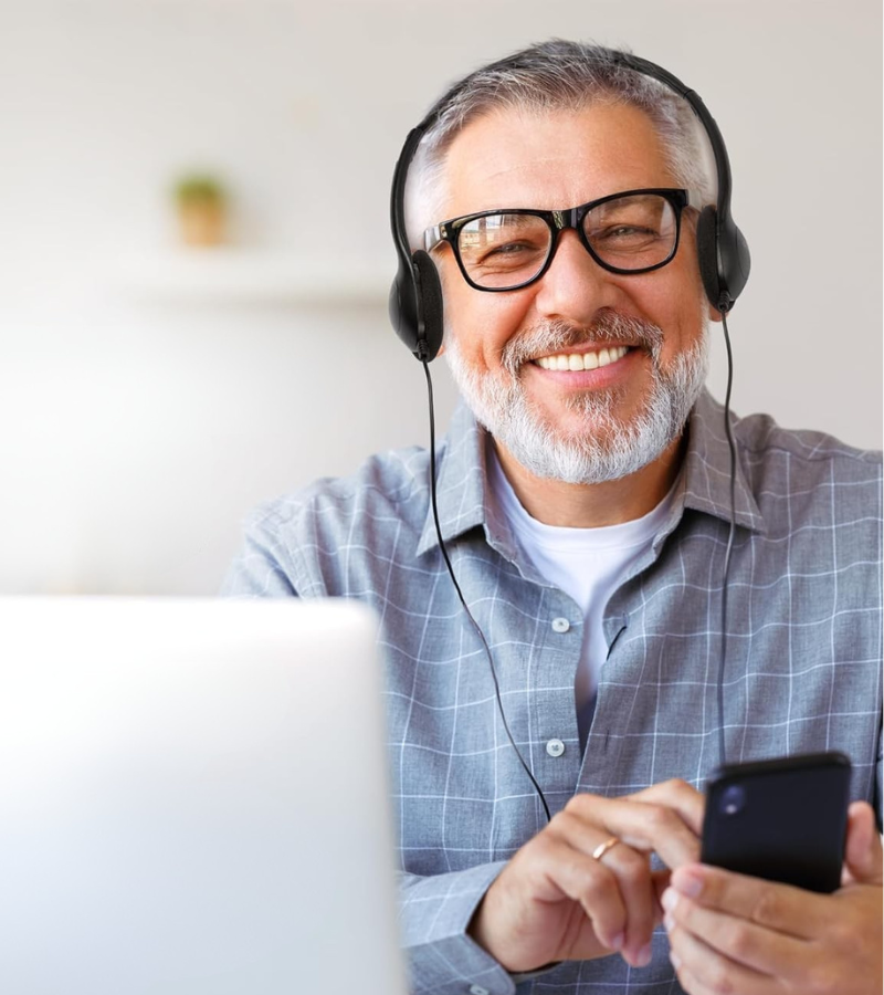 Patient using SuperEar device at home